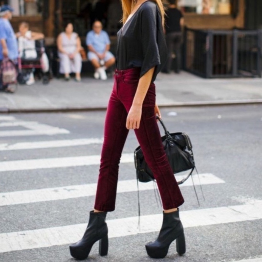 Paige Colette Crop Flare stretch ruby red wine Velvet pants size 27